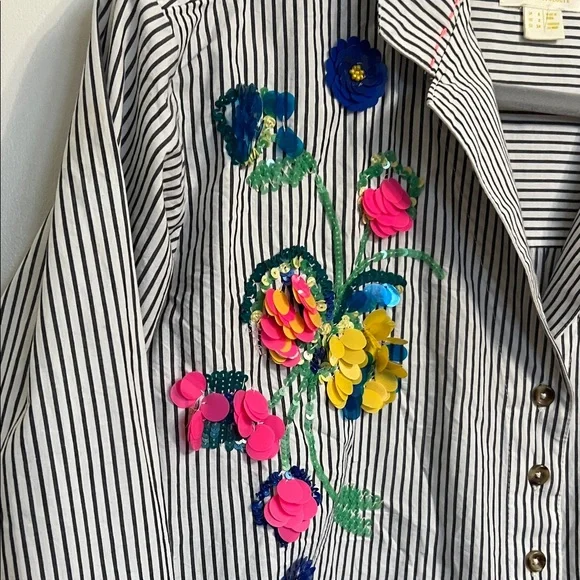 Anthropologie Maeve Embroidered Striped Boxy Buttondown Shirt Top XS 2 - Picture 4 of 15